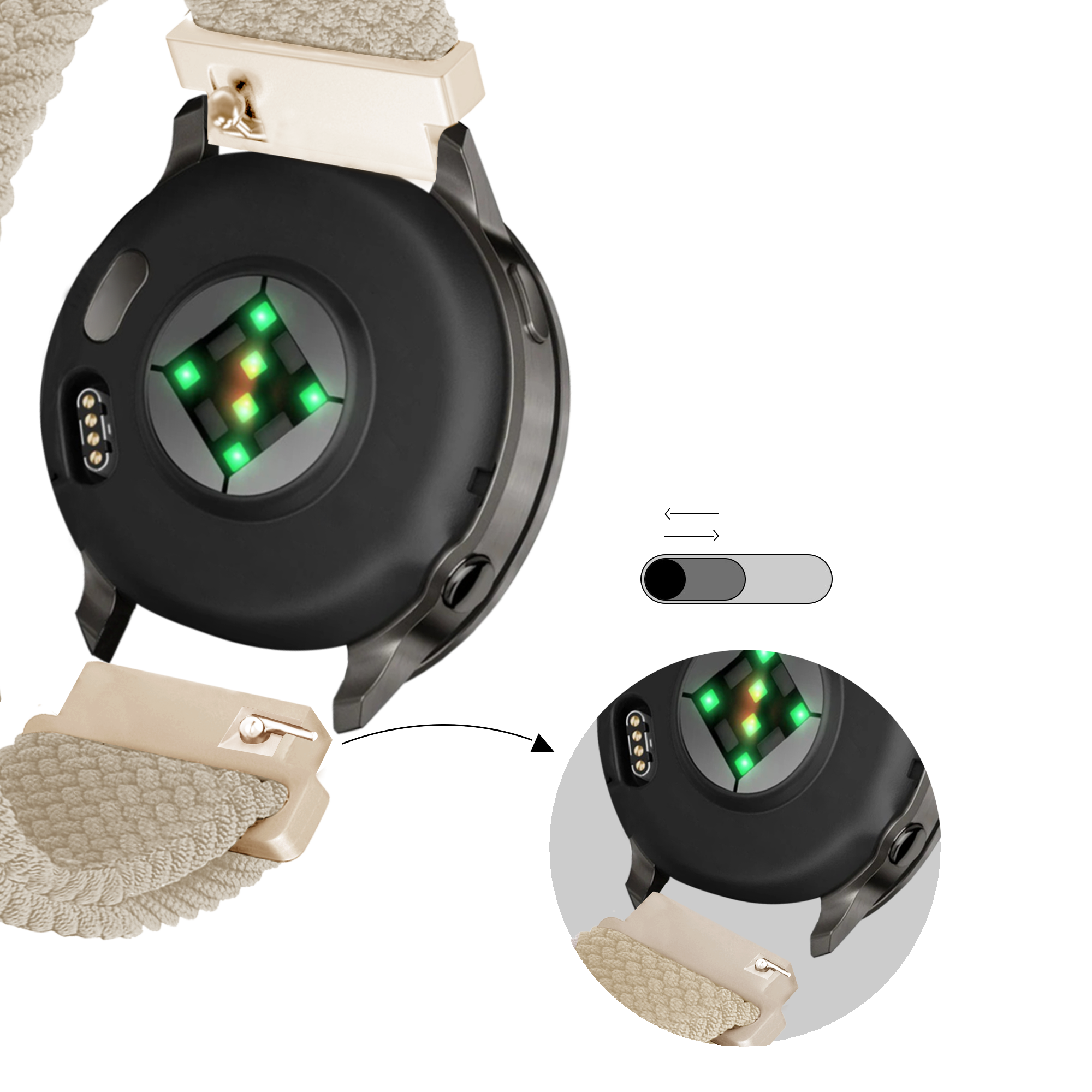 Bandz Correa trenzada ajustable Garmin Forerunner 255s (blanco estrella)