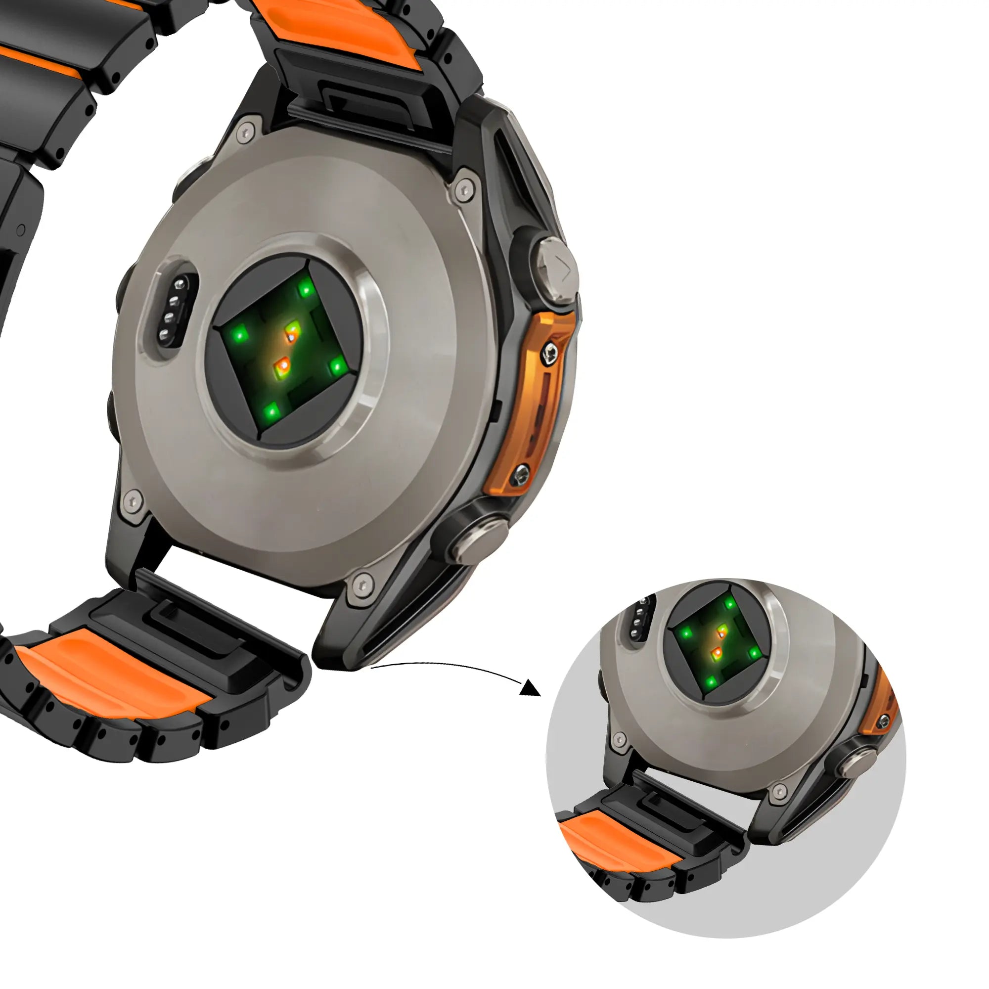 Bandz Correa titanio 'Hybrid' Garmin Quatix 3/6x/7x (negro/naranja)