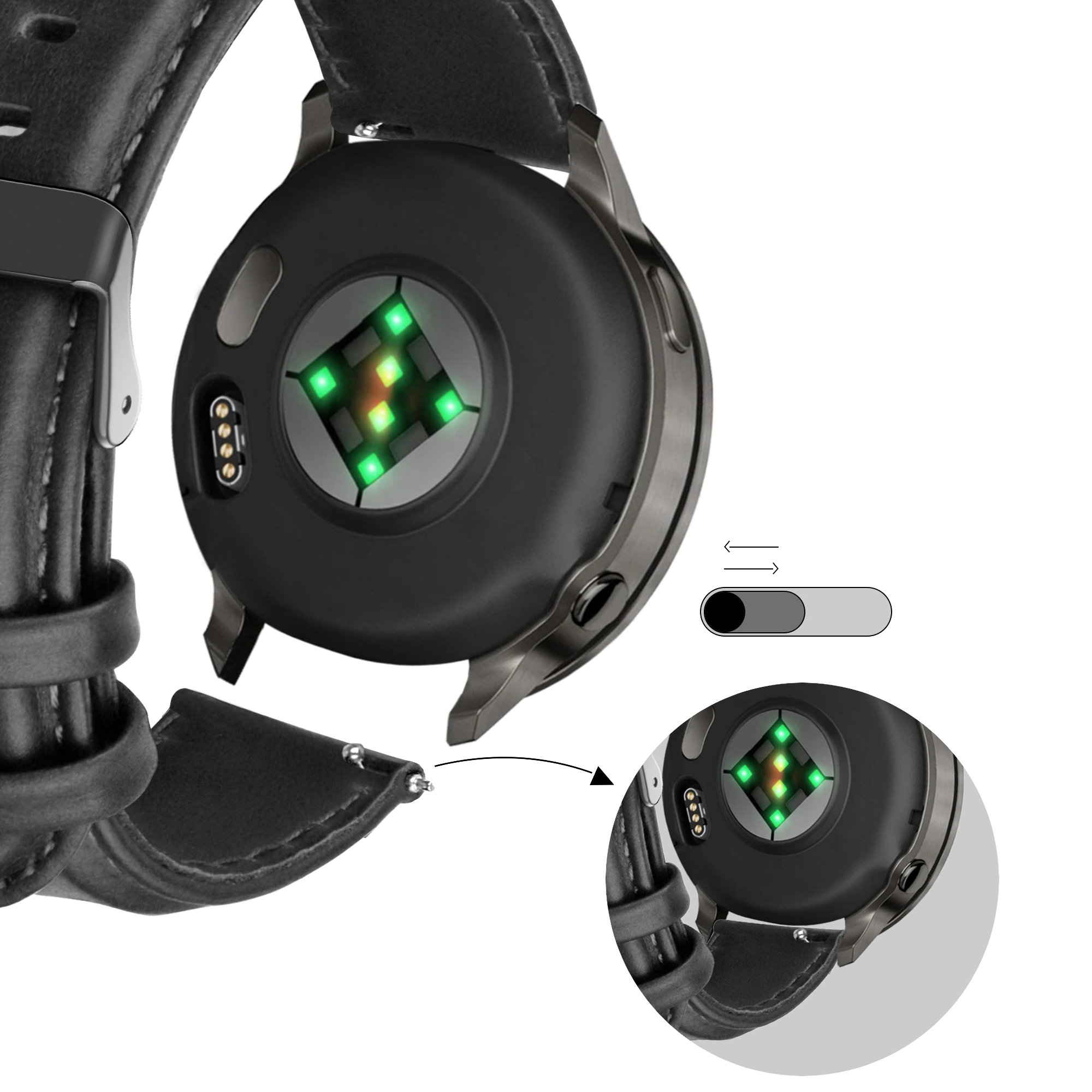 Bandz Correa cuero 'Classic' Garmin Forerunner 165 (negro)