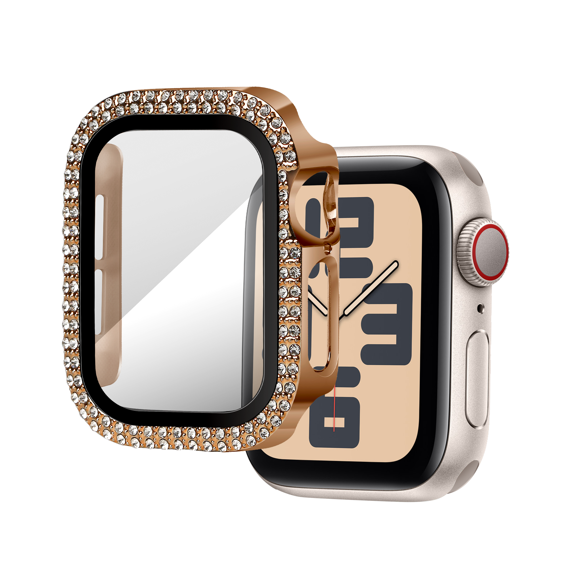 Bandz Funda diamante con vidrio Apple Watch 10 - 42mm (rosa dorado)