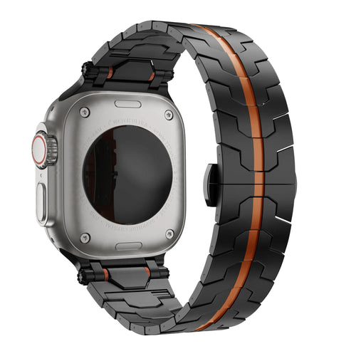 Bandz Apple Watch Metal Grain Strap 'Deluxe' (Black/Orange)