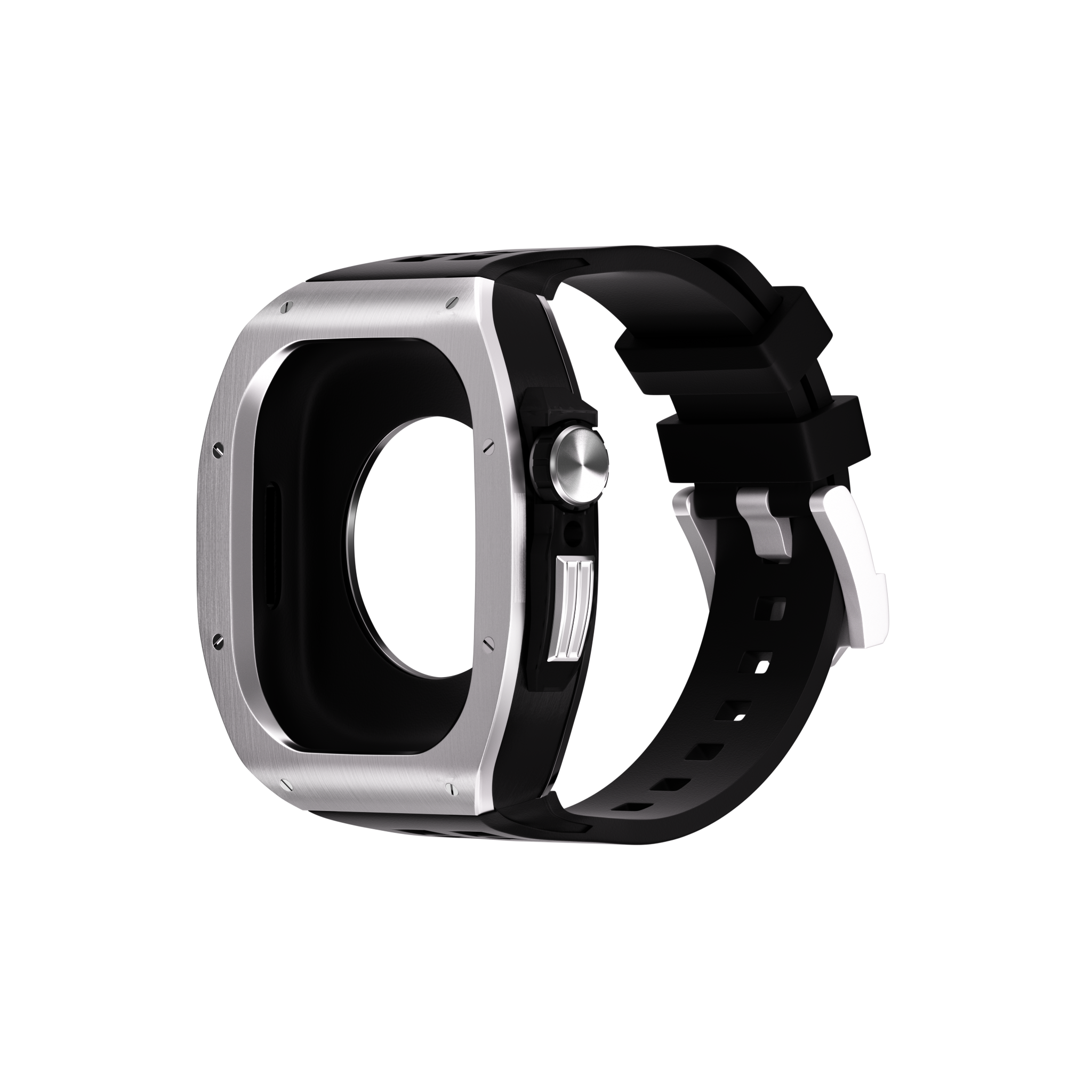 Reqior Apple Watch 45mm Polymer and Metal Case with Rubber Strap (Silver)