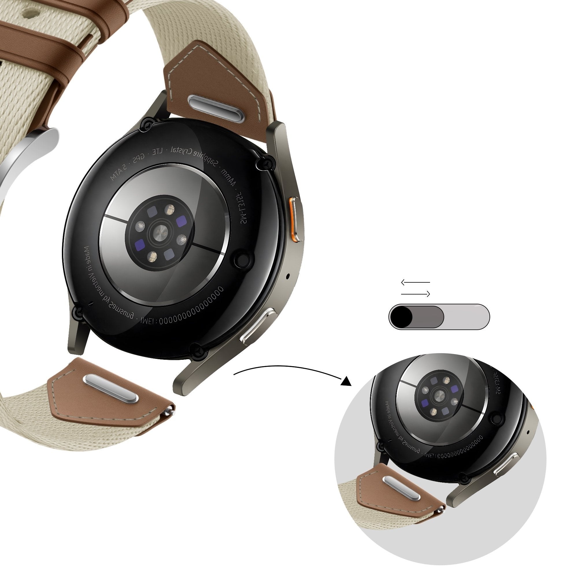 Bandz Correa cuero híbrida 'Easy Fit' OnePlus Watch 3 - 43mm (beige/marrón)