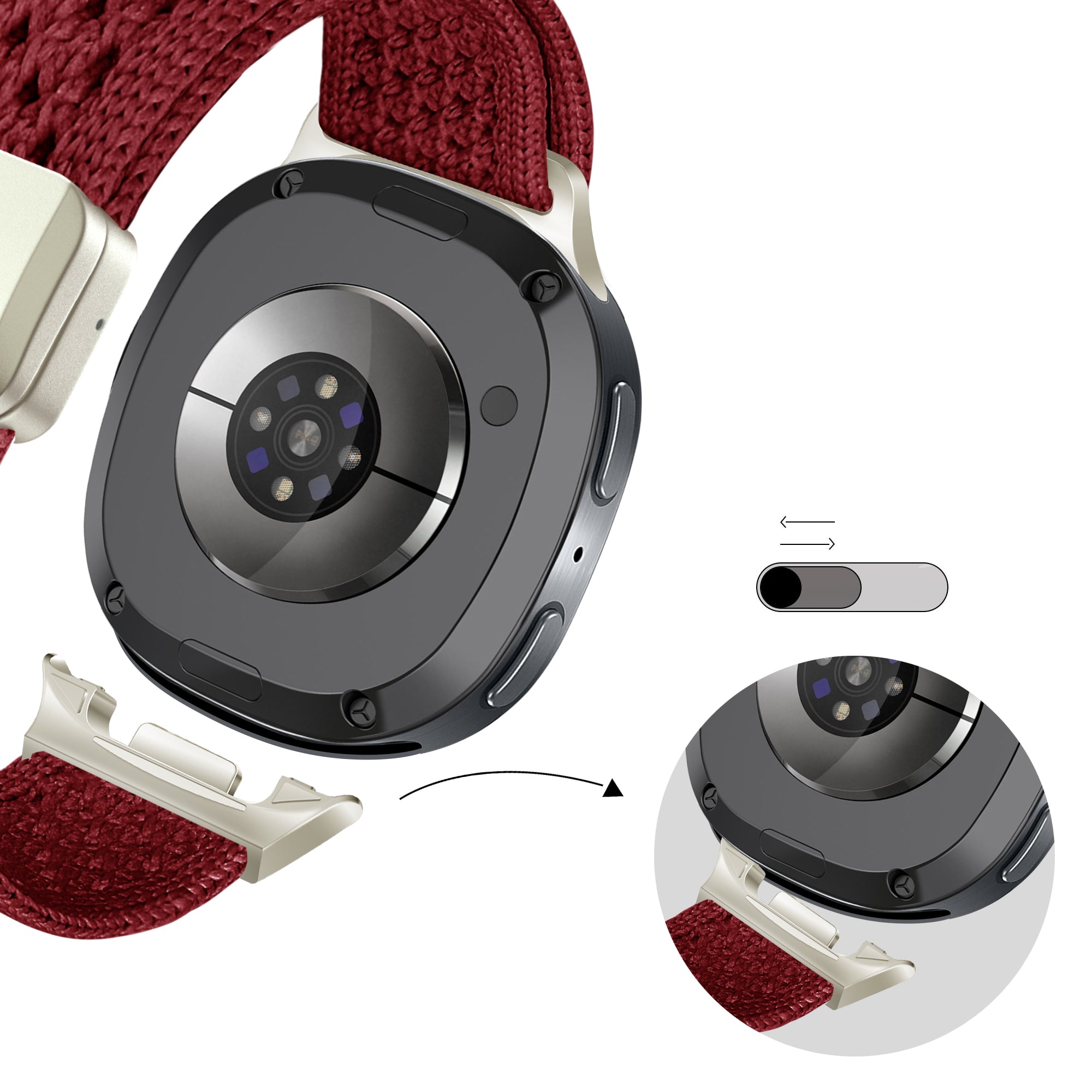 Bandz Samsung Galaxy Watch 8 Classic Vintage Nylon Strap (Wine Red)