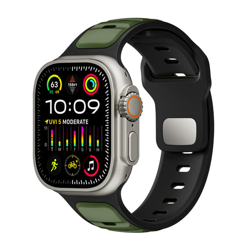 Correa de silicona premium outdoor Apple Watch (verde militar/negra)