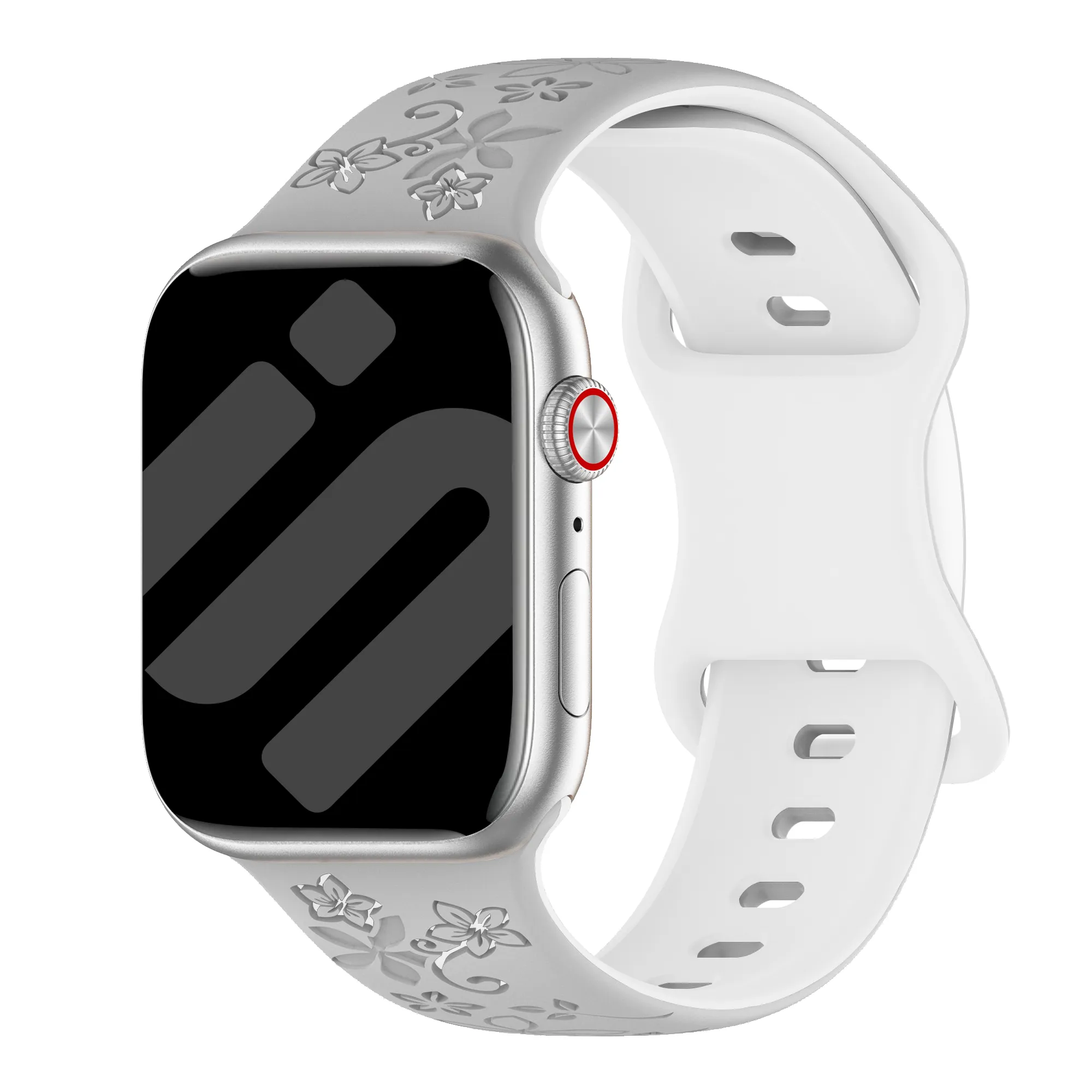 Correa silicona con flores Apple Watch (gris/blanco)