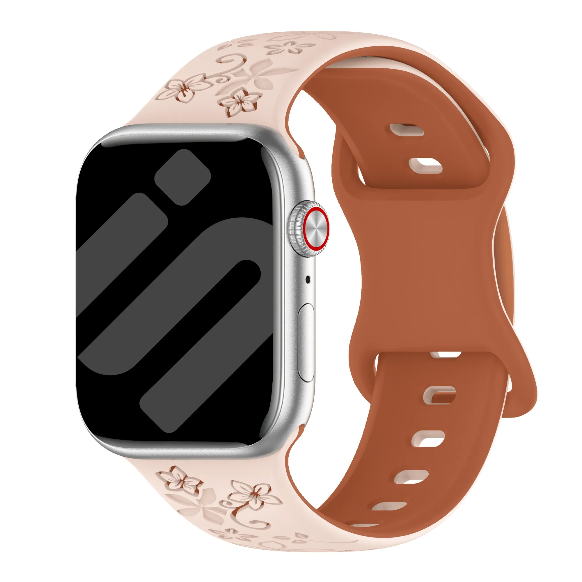 Correa silicona con flores Apple Watch (milk tea/marrón)