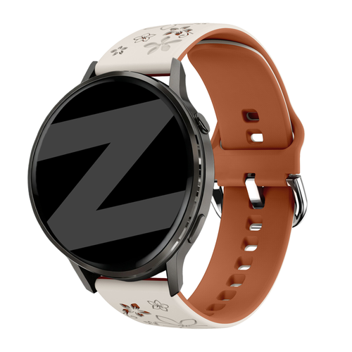 Bandz Garmin Vivomove Sport Silicone Strap 'Flowers' (Starlight/Brown)