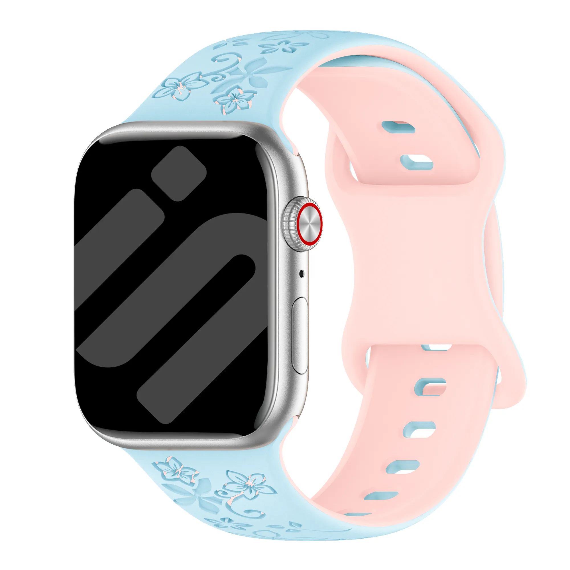 Correa silicona con flores Apple Watch (azul/rosa)
