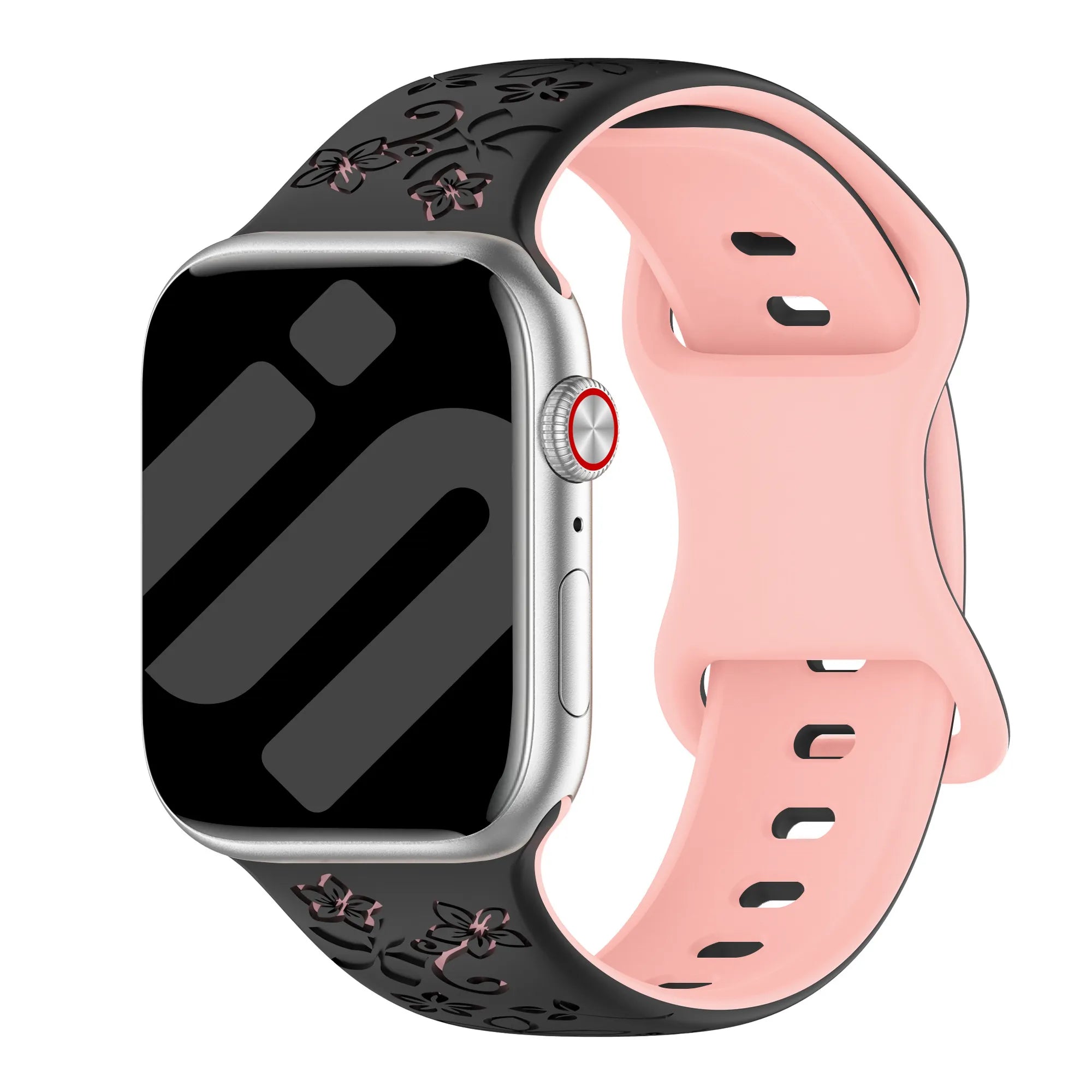 Correa silicona con flores Apple Watch (negro/rosa)