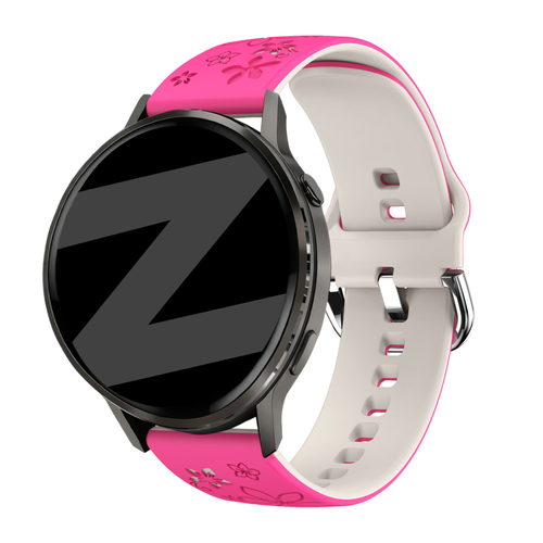 Bandz Garmin Forerunner 265s Silicone Strap 'Flowers' (Bright Pink/Starlight)
