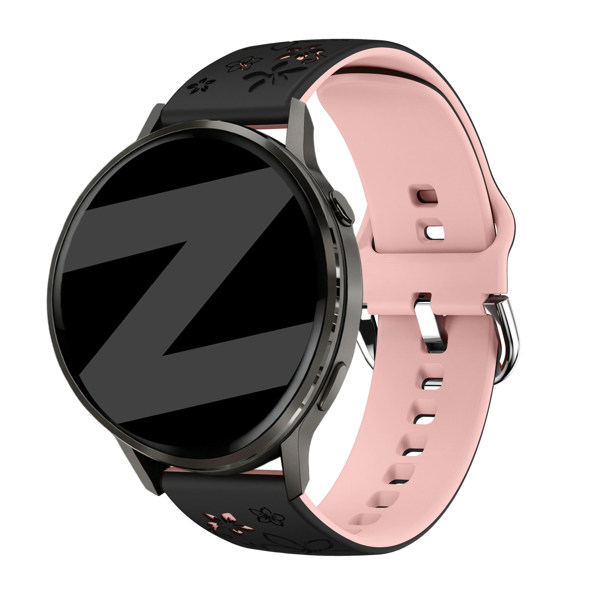 Bandz Garmin Approach S12 Silicone Strap 'Flowers' (Black/Light Pink)