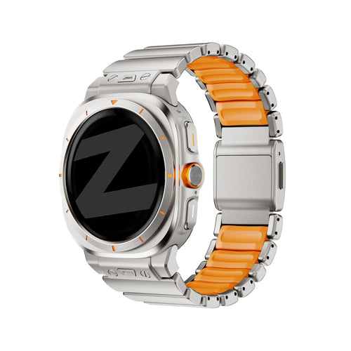 Bandz Samsung Galaxy Watch Ultra Titanium Strap 'Hybrid' (Titanium/Orange)