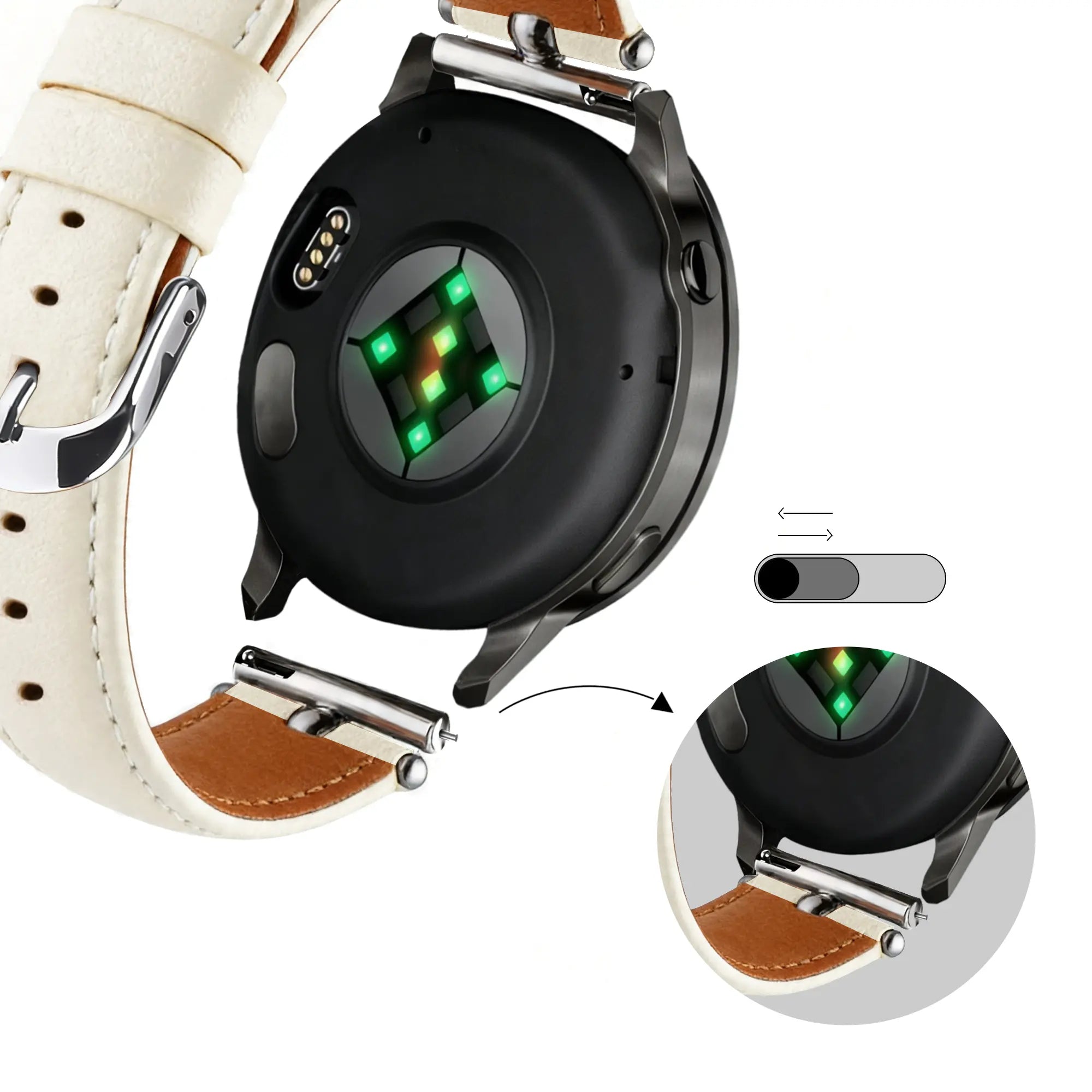 Bandz Actyve Smartwatch 20mm Leather Strap 'Bullet' (White)