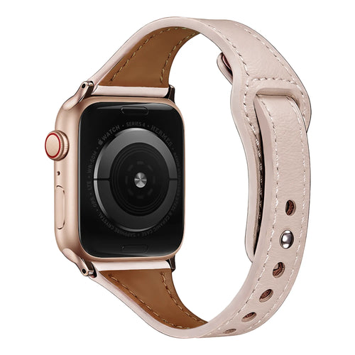 Correa cuero con cierre de presión Apple Watch (rosa)