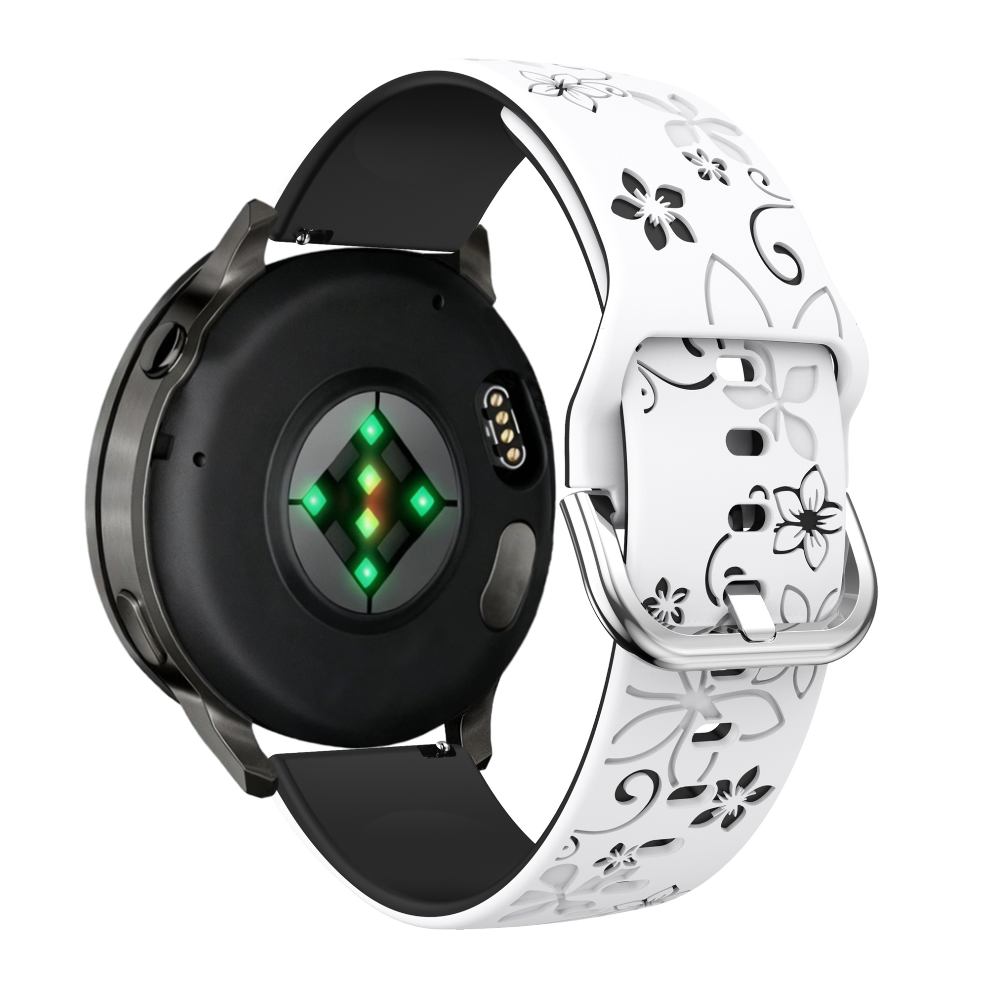 Bandz Garmin Vivoactive 3 Silicone Strap 'Flowers' (White/Black)