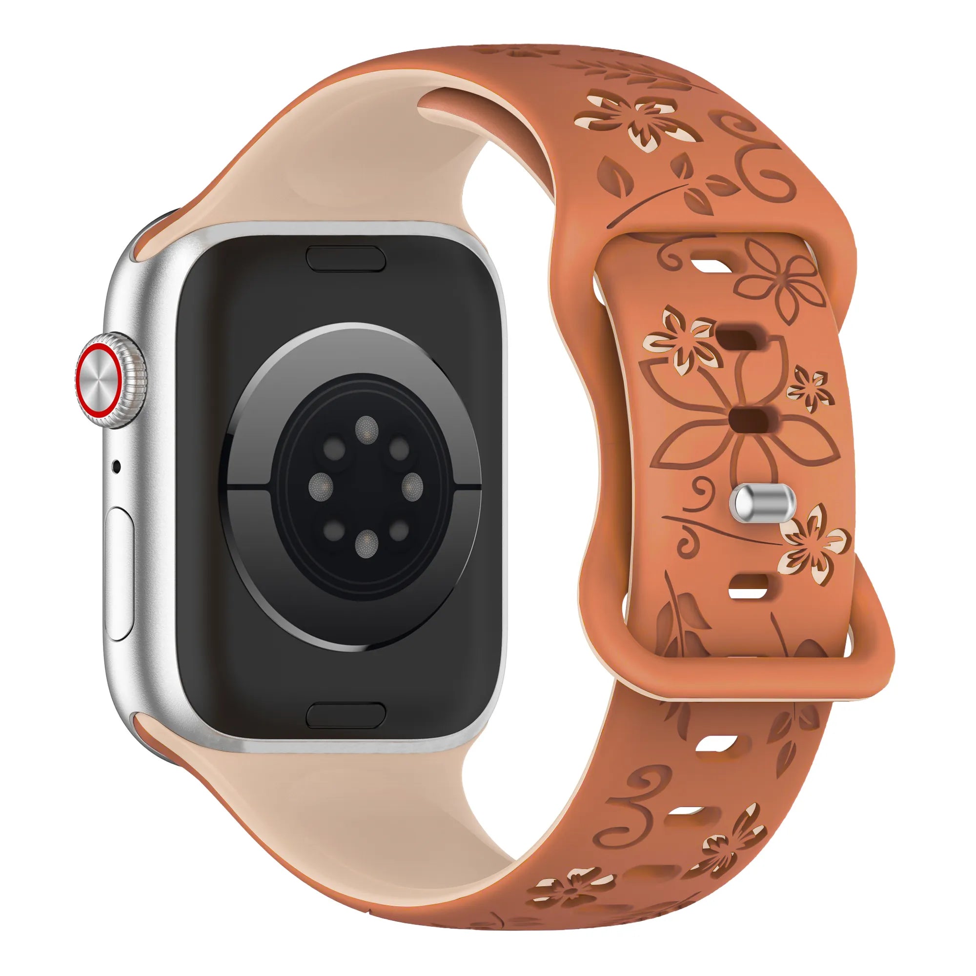 Correa silicona con flores Apple Watch (beige/marrón)