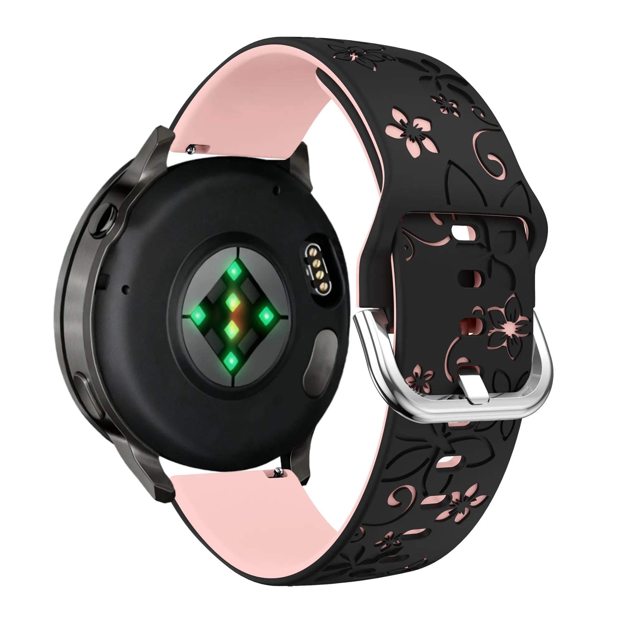 Bandz Garmin Forerunner 70 Silicone Strap 'Flowers' (Black/Light Pink)