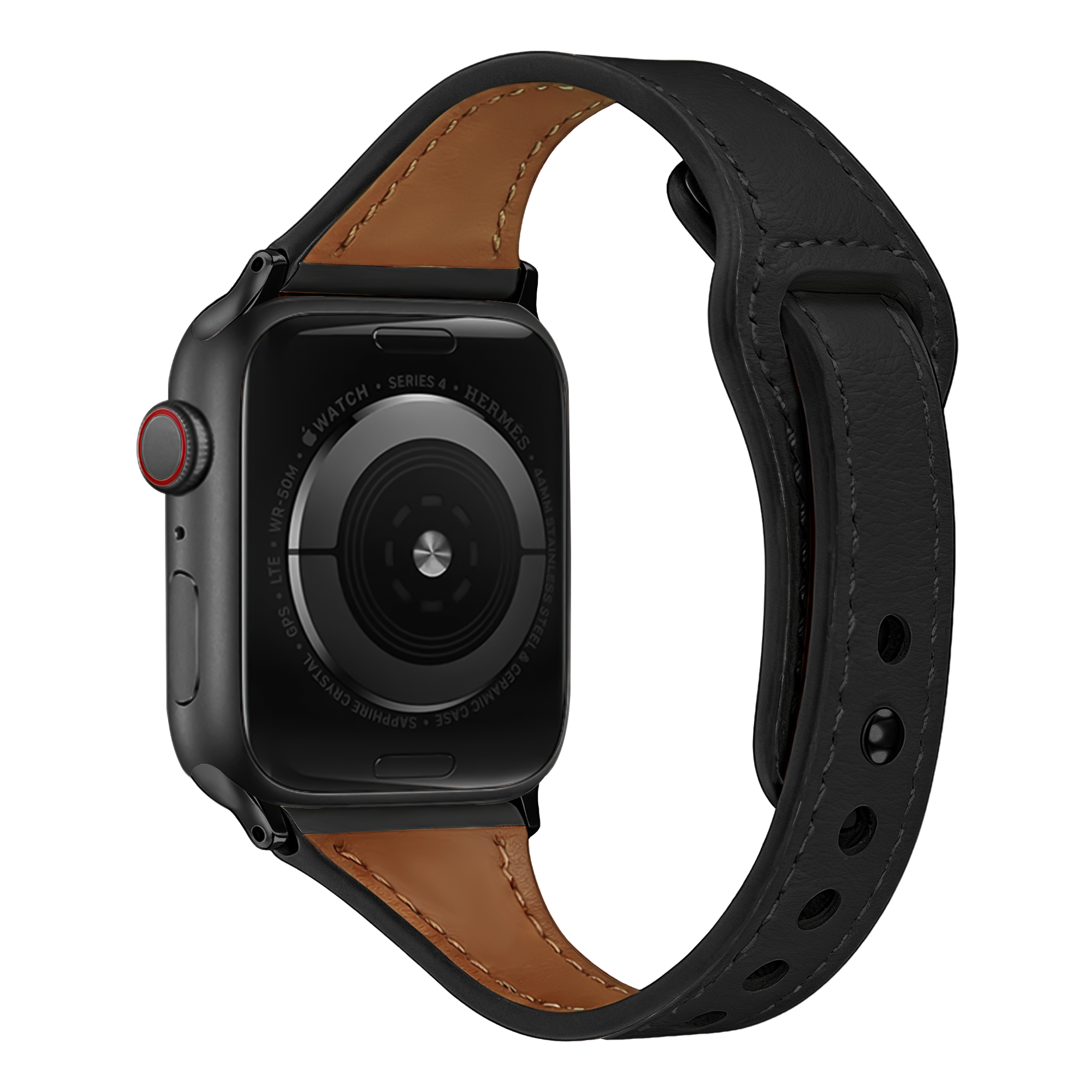 Correa cuero con cierre de presión Apple Watch (negro)