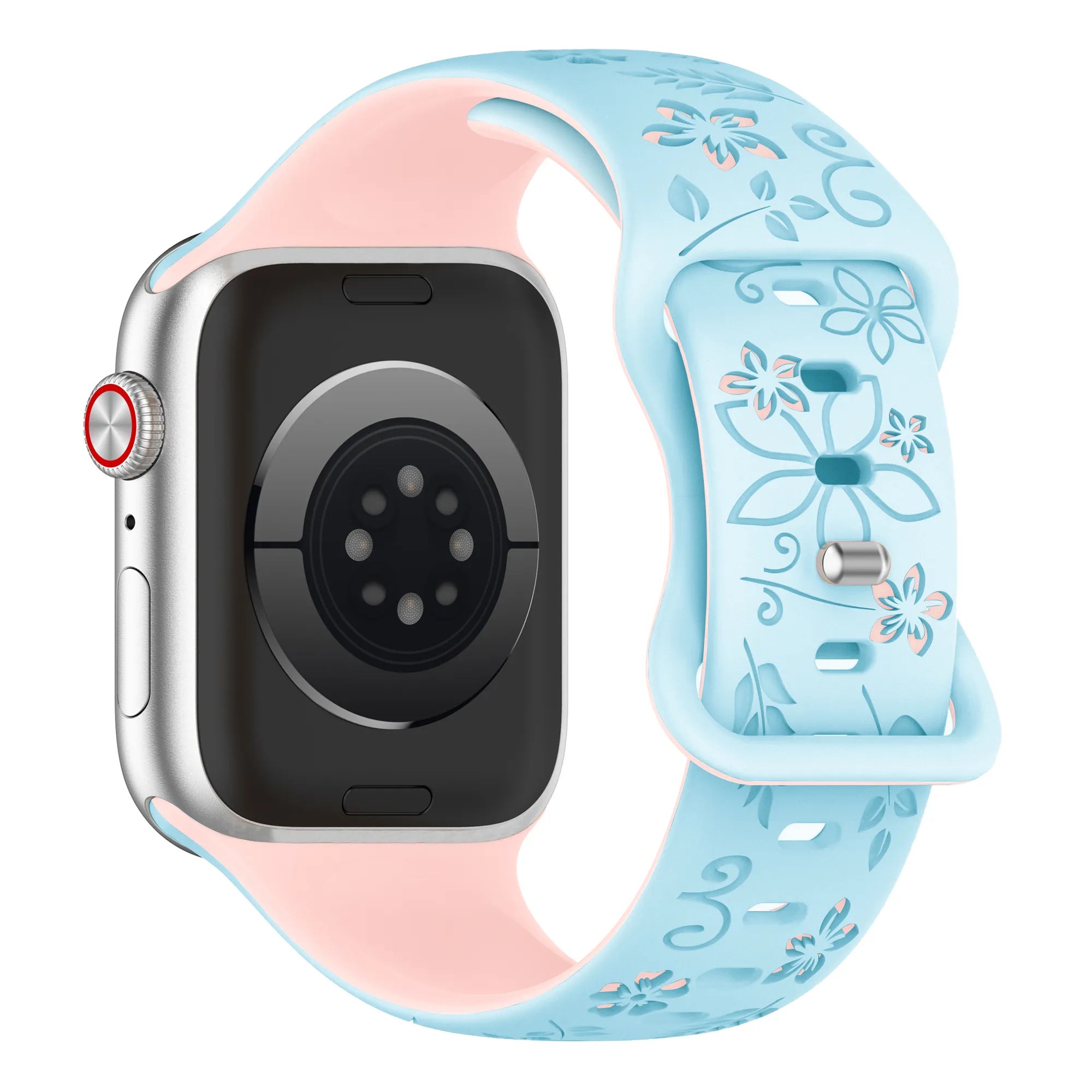 Correa silicona con flores Apple Watch (azul/rosa)