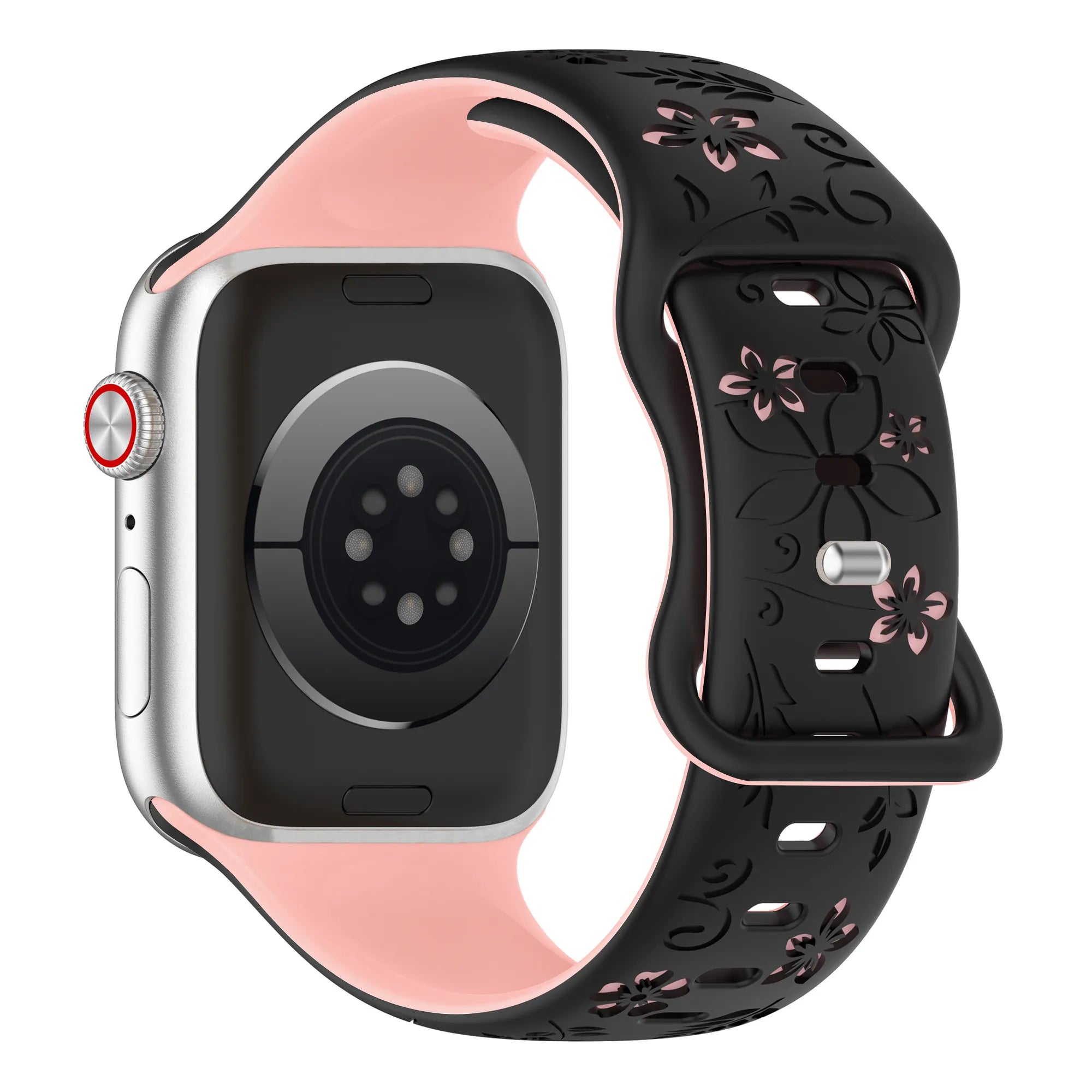 Correa silicona con flores Apple Watch (negro/rosa)