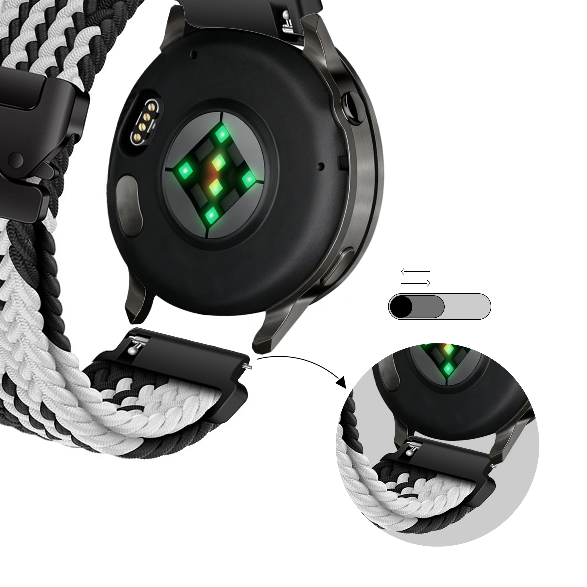 Bandz Correa trenzada 'Parachute' Garmin Forerunner 255s (negro/blanco)