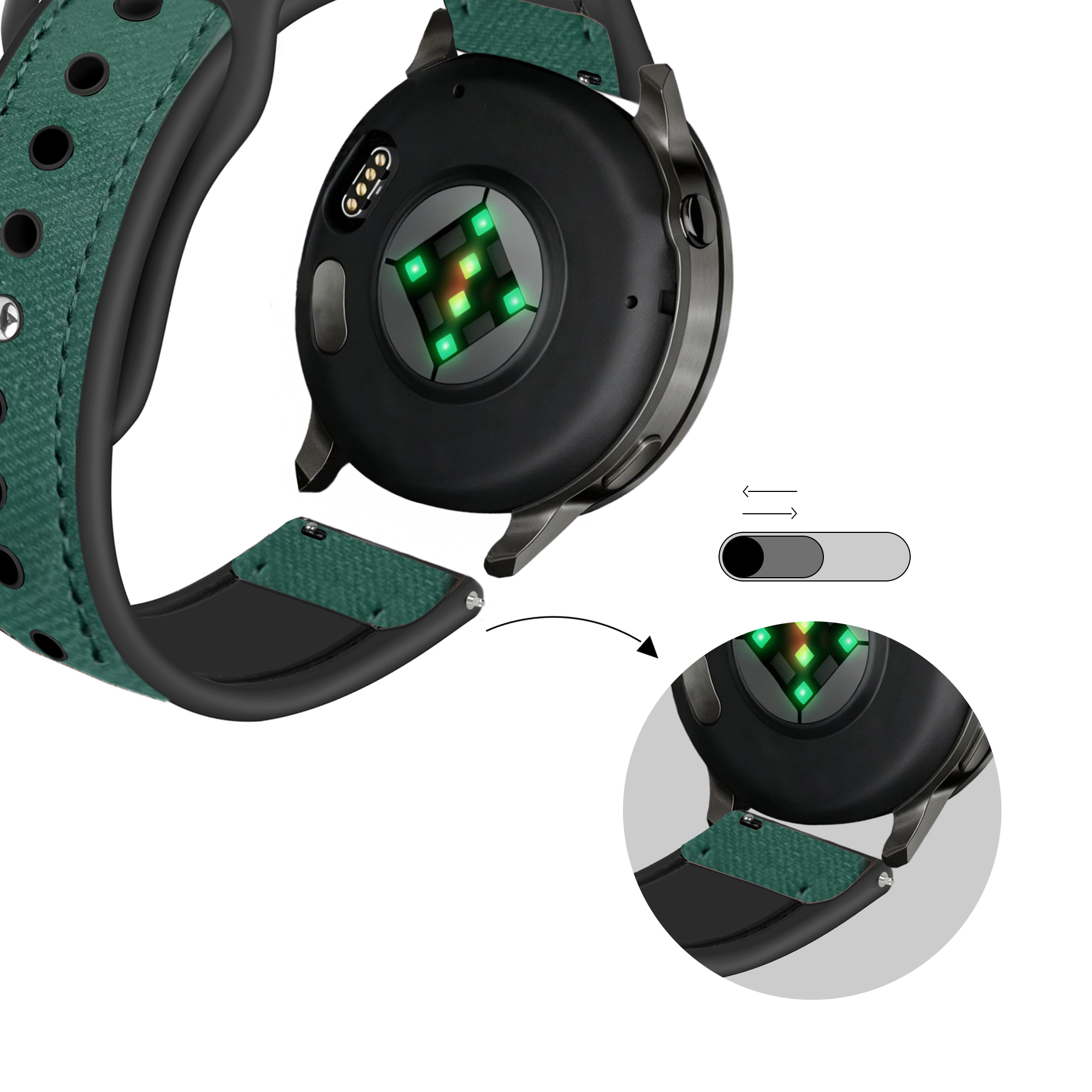 Bandz Correa cuero 'Híbrida' Garmin Bounce 2 (verde)