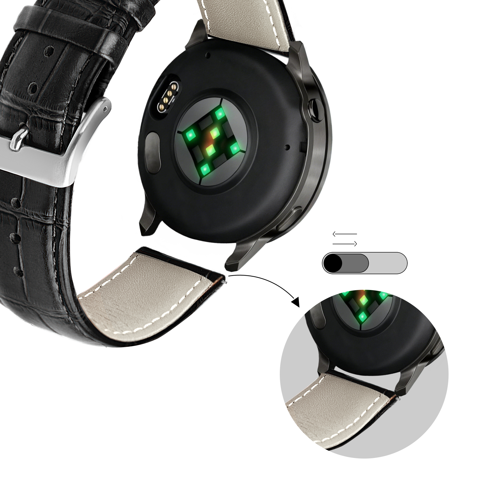 Bandz Correa cuero cocodrilo granulado Garmin Approach J1 (negro)