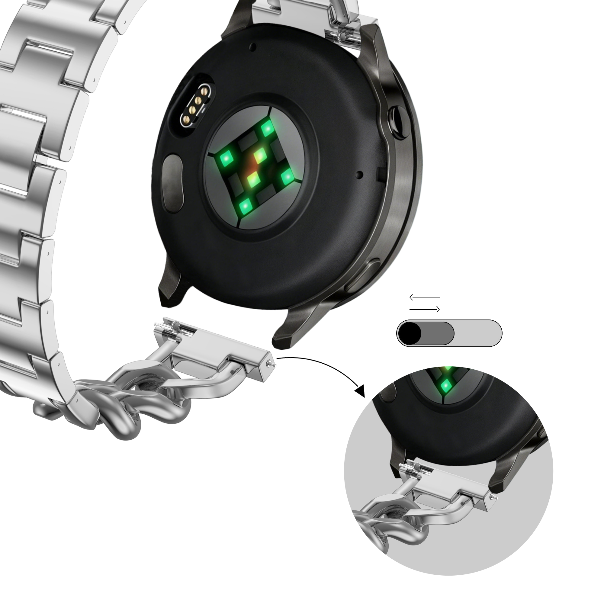 Bandz Garmin Forerunner 55 Metal Strap 'Chains' (Silver)