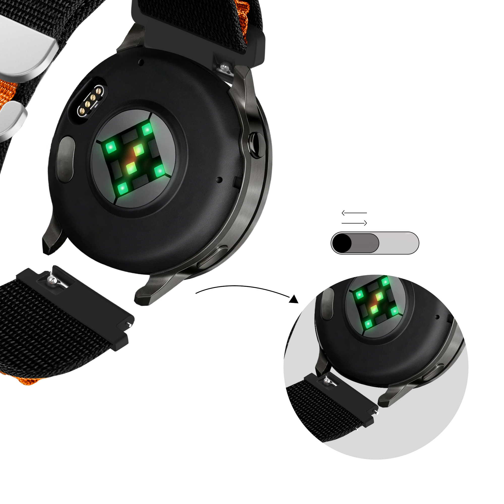 Bandz Correa nylon Alpine Garmin Forerunner 645 (negro/naranja)