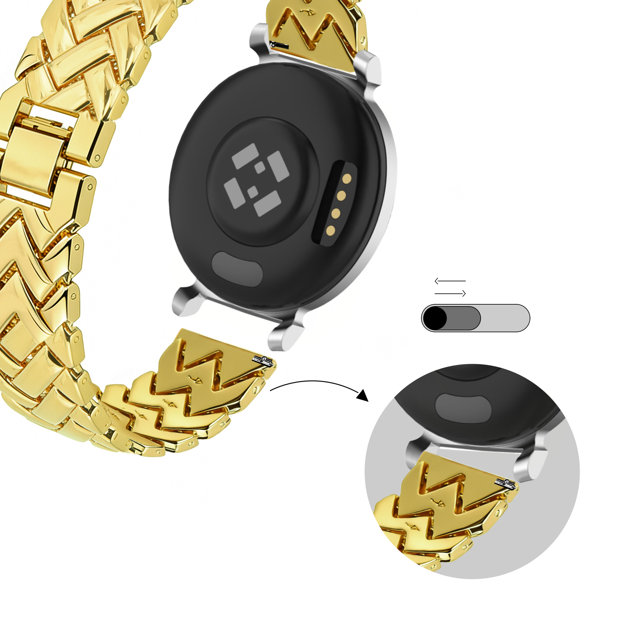 Bandz Pebble Round 2 - 14mm Metal Strap 'V-Type' (Gold)
