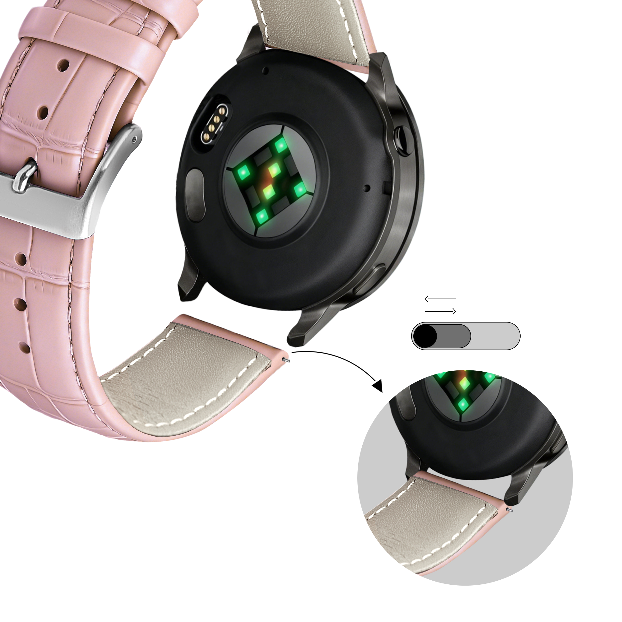 Bandz Correa cuero estilo cocodrilo Garmin Forerunner 570 - 42mm (rosa)