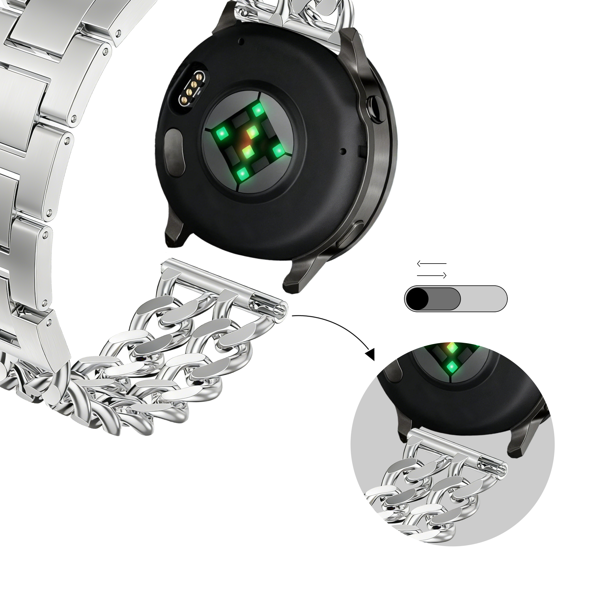 Bandz ICE Fit RT 3.0 - 36mm Metal Strap 'Double Chains' (Silver)