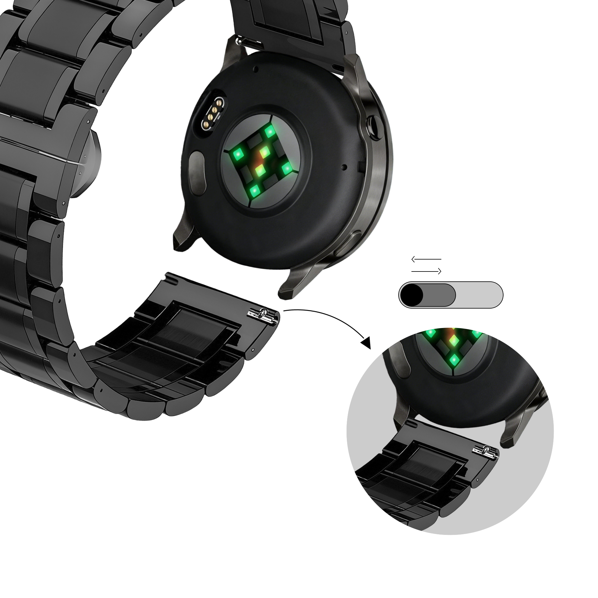 Bandz Correa acero con eslabones 'Deluxe' Garmin Forerunner 255s (negro)