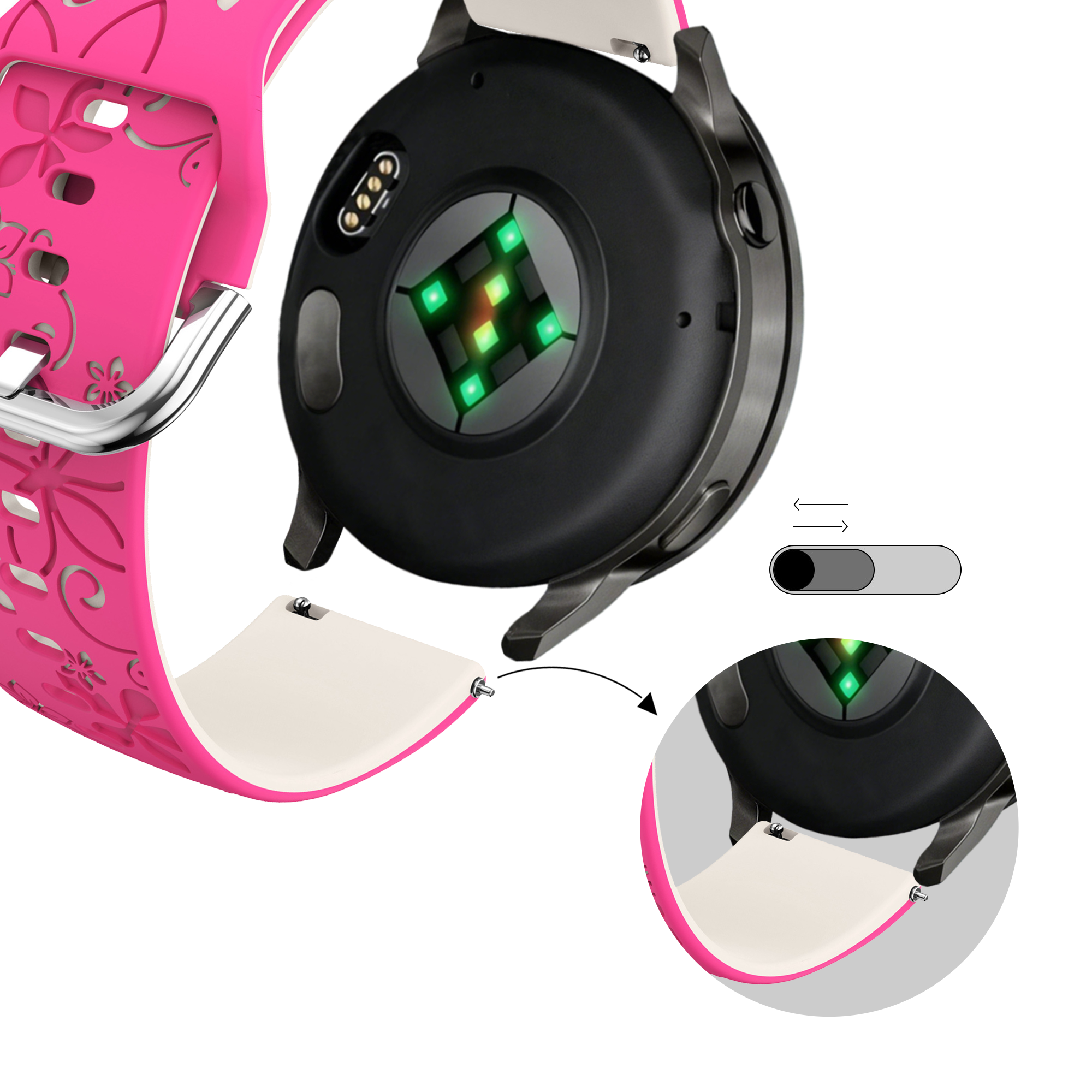 Bandz Garmin Approach S42 Silicone Strap 'Flowers' (Bright Pink/Starlight)