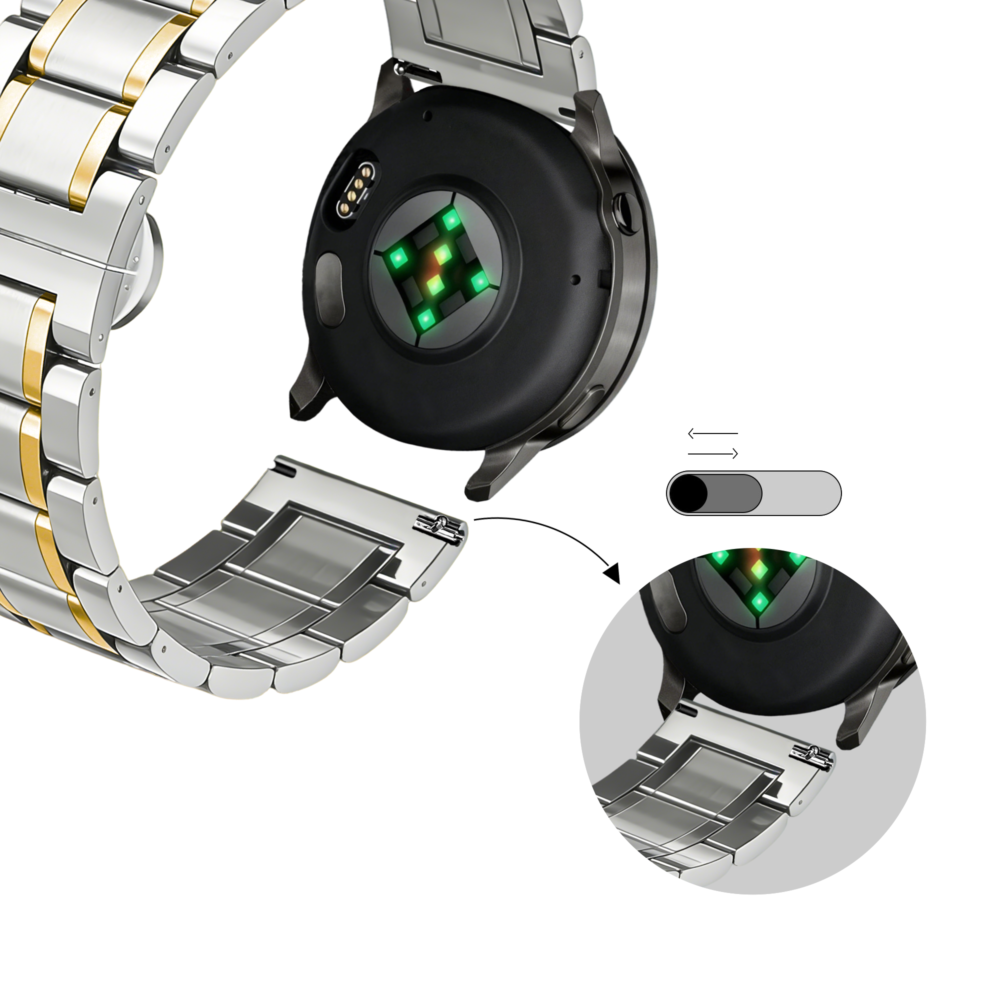 Bandz Correa acero con eslabones 'Deluxe' Garmin Bounce 2 (plata/oro)