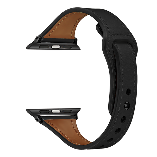 Correa cuero con cierre de presión Apple Watch (negro)