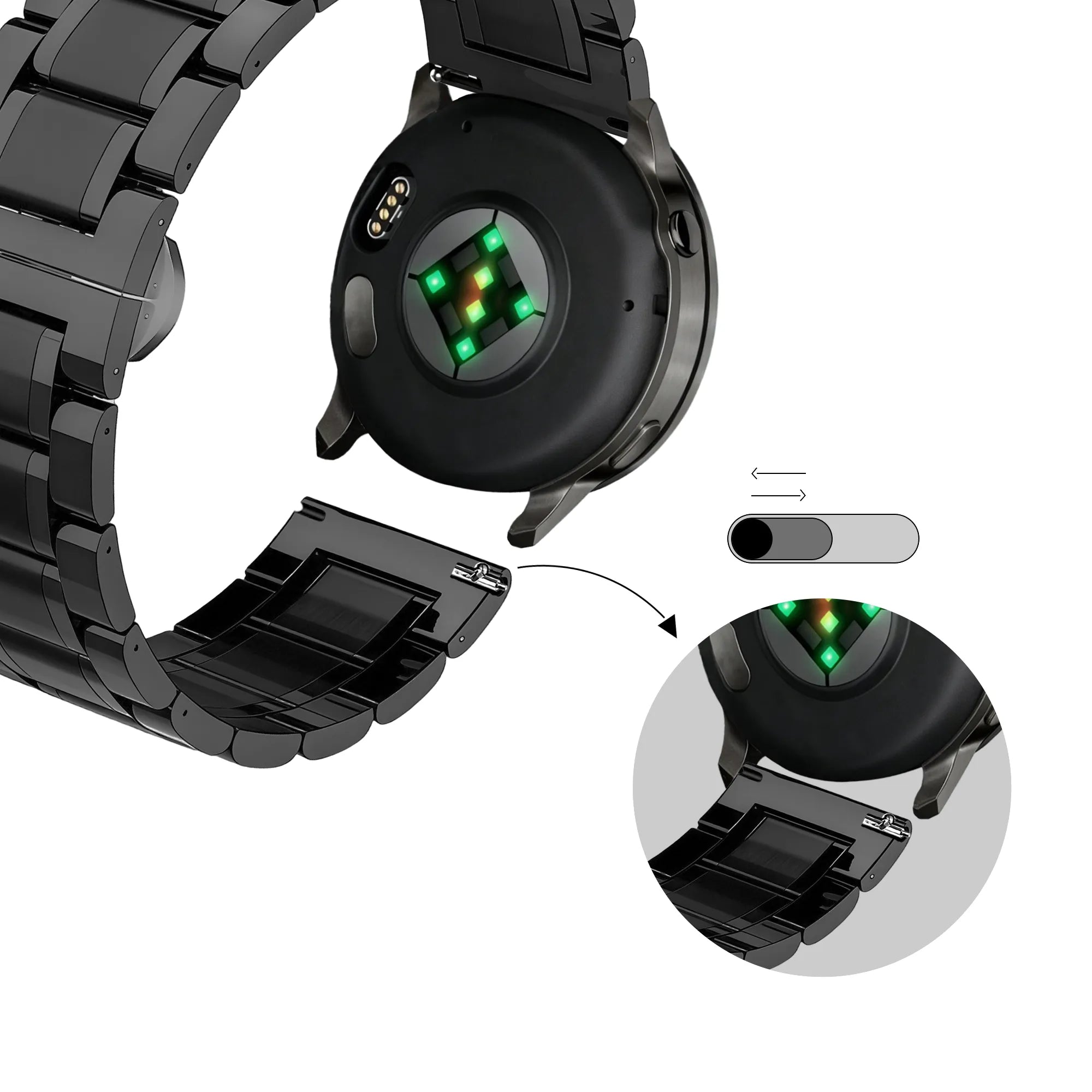Bandz Correa acero con eslabones 'Deluxe' Garmin Forerunner 170 (negro)