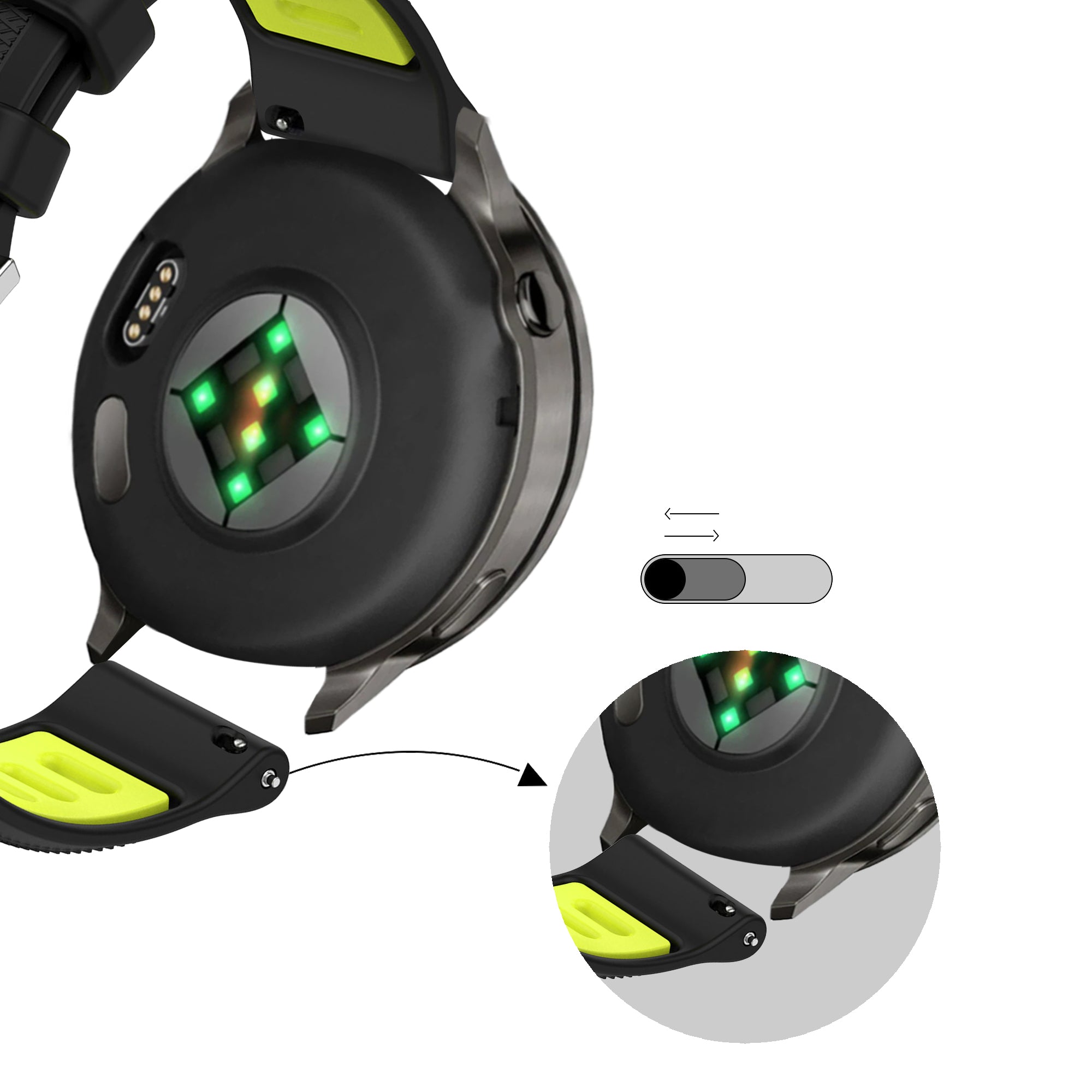 Bandz Correa deportiva con hebilla Garmin Vivoactive 4s (negro/amarillo)