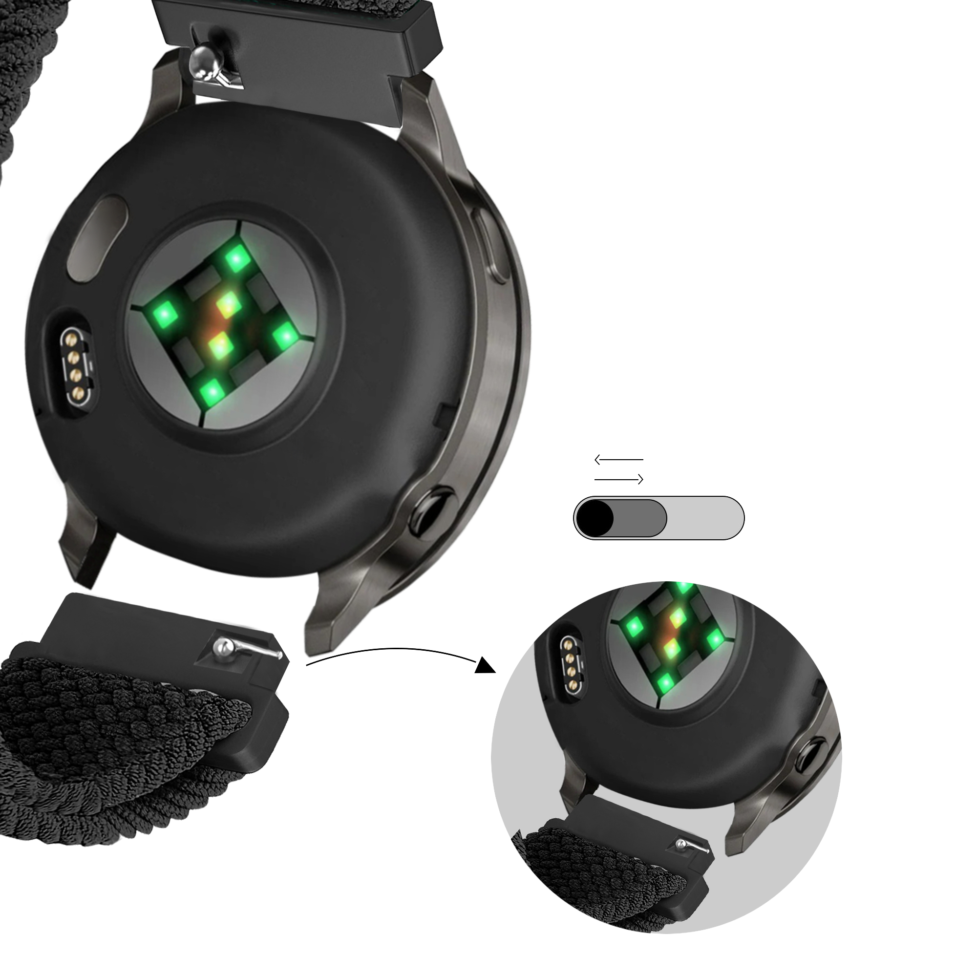 Bandz Correa trenzada ajustable Garmin Forerunner 255s (negro)