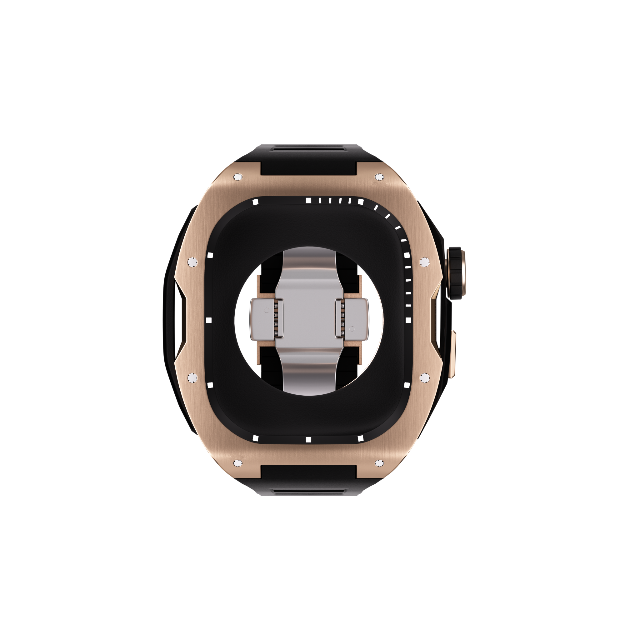 Reqior Apple Watch 45mm Case with Rubber Strap (Rose Gold/Black)