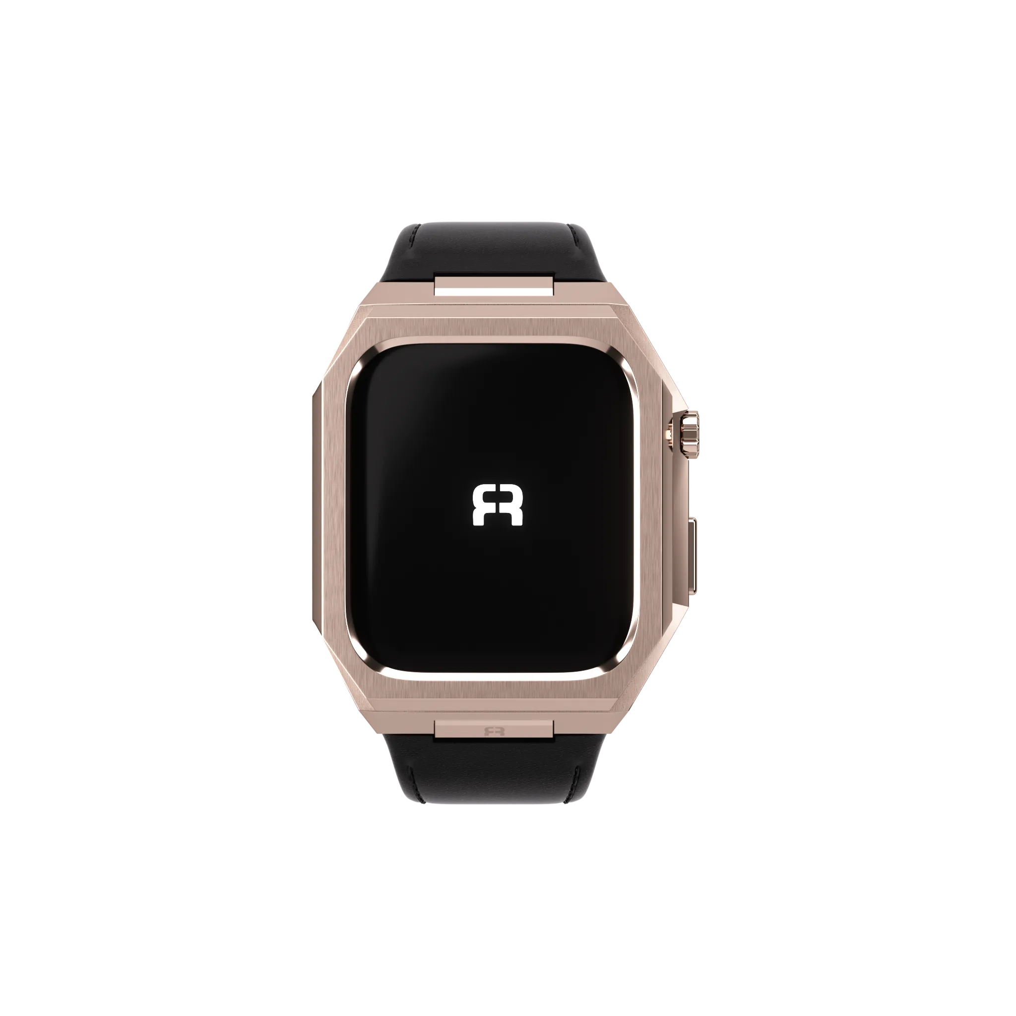 Reqior Apple Watch 45mm Metal Case with Leather Strap (Rose Gold/Black)