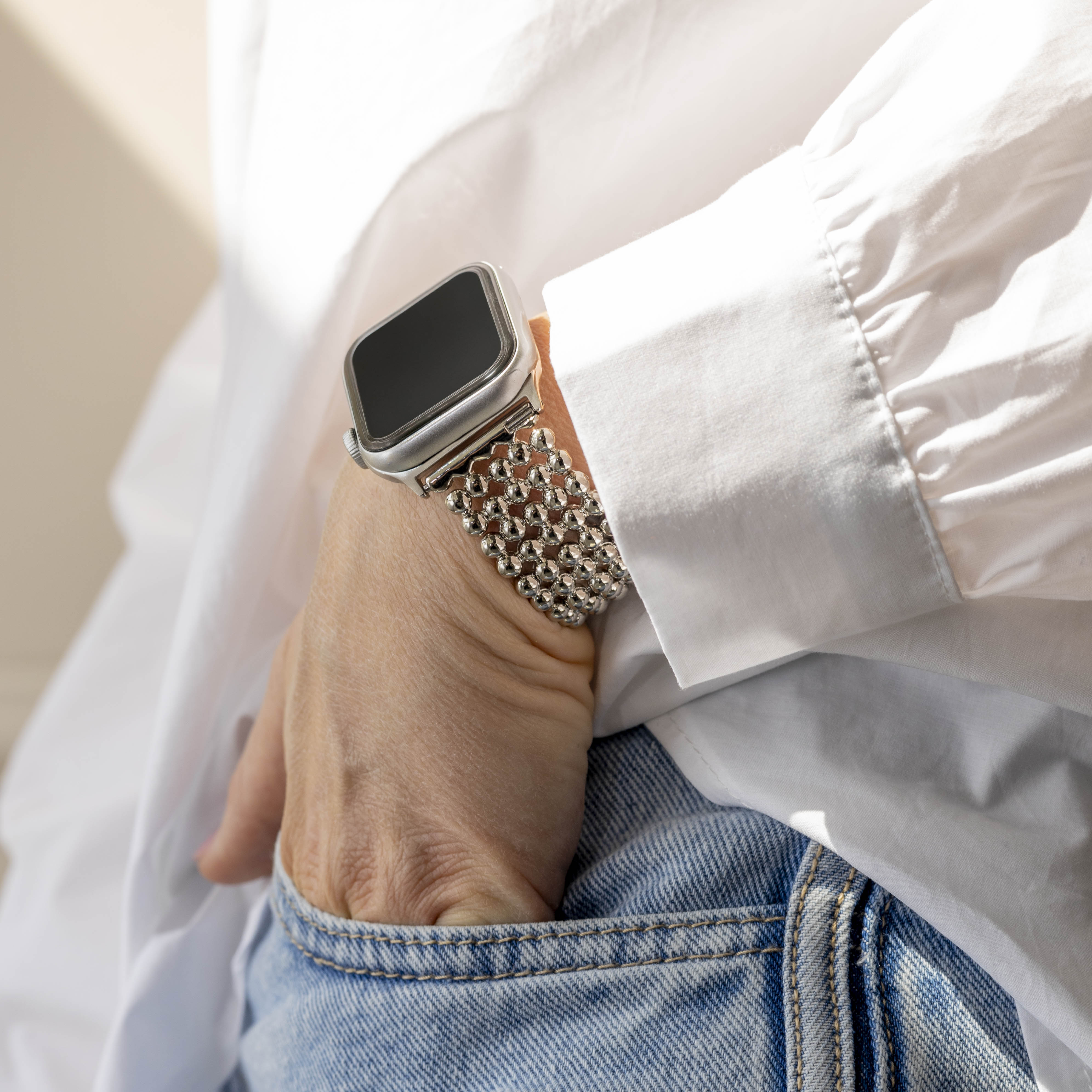 Apple Watch Beaded Steel Strap (Silver)