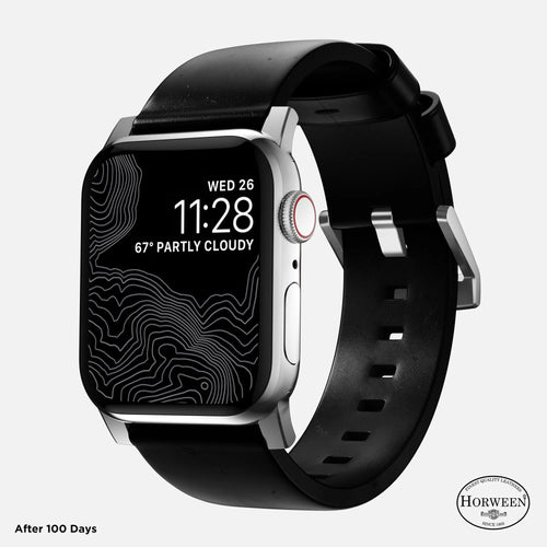 Nomad Correa cuero moderna Apple Watch (negro/plateado)