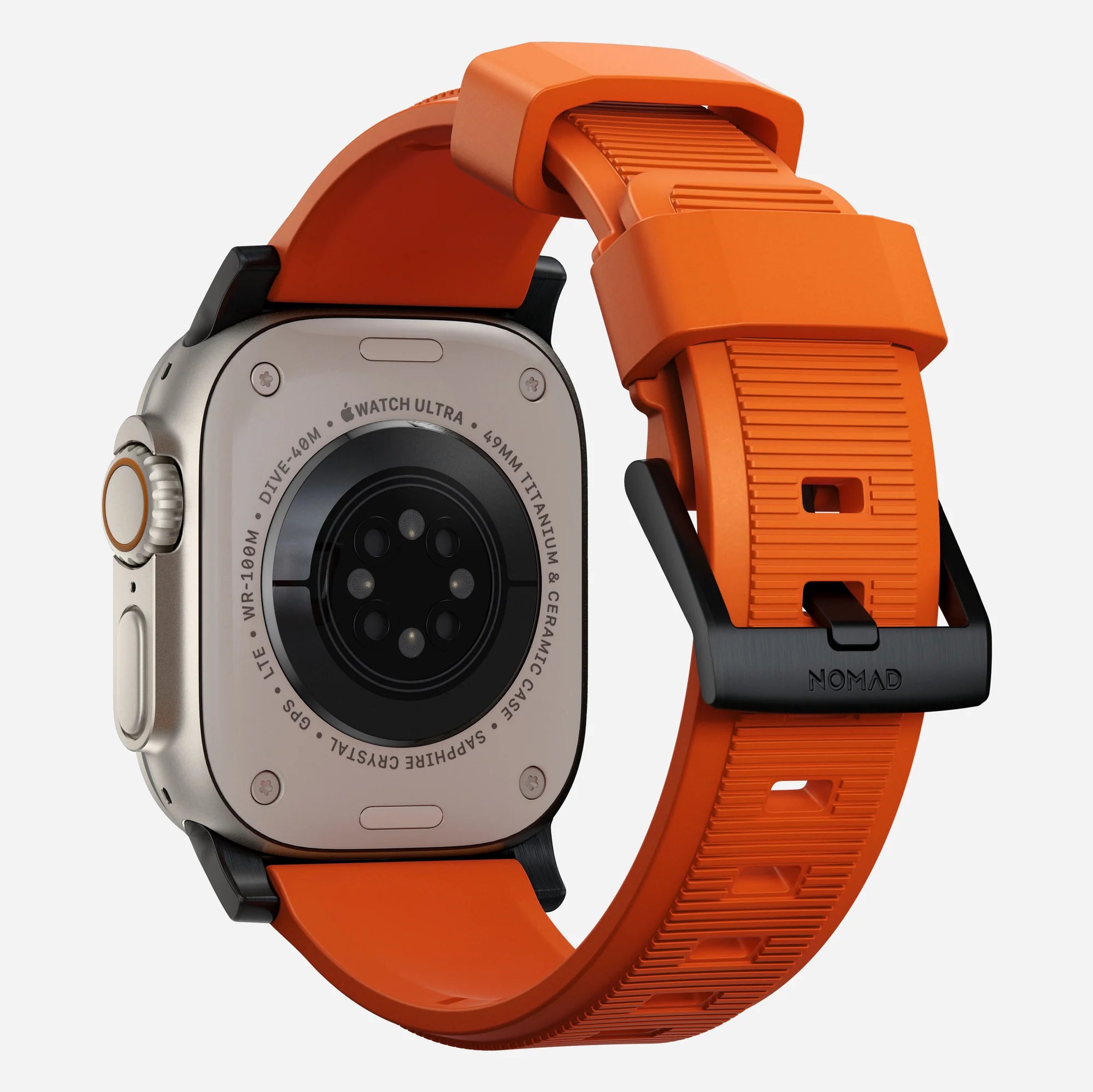 Nomad Rugged Apple Watch Silicone Strap (Black/Ultra Orange)