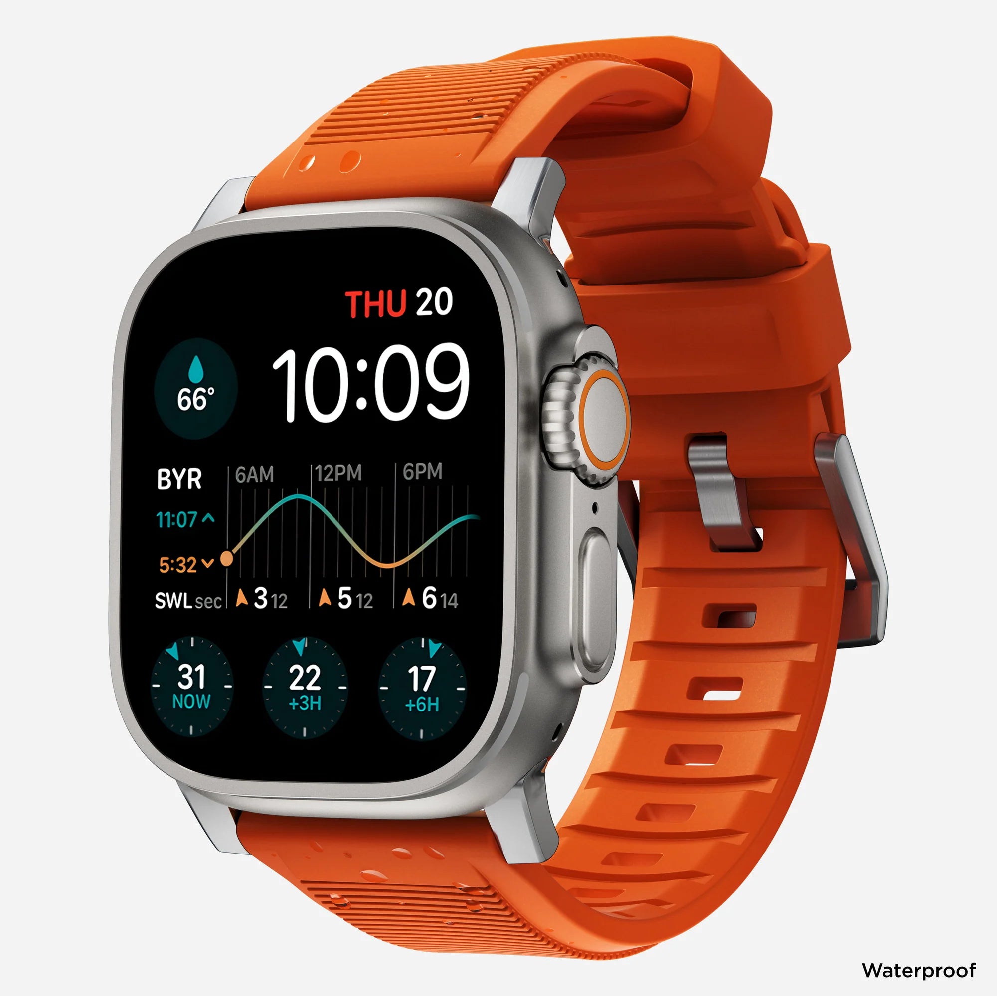 Nomad Correa de silicona resistente Apple Watch (plateado/ultra naranja)