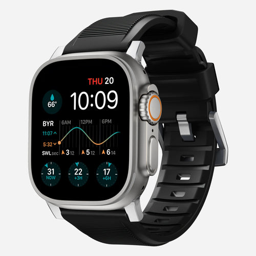 Nomad Correa de silicona resistente Apple Watch (negro/plateado)