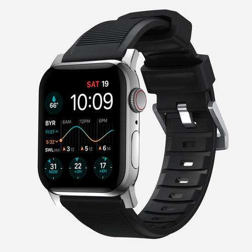 Nomad Correa de silicona resistente Apple Watch (negro/plateado)