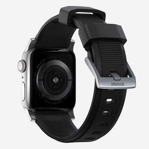 Nomad Correa de silicona resistente Apple Watch (negro/plateado)