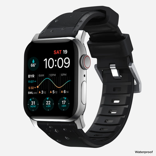 Nomad Correa de silicona resistente Apple Watch (negro/plateado)